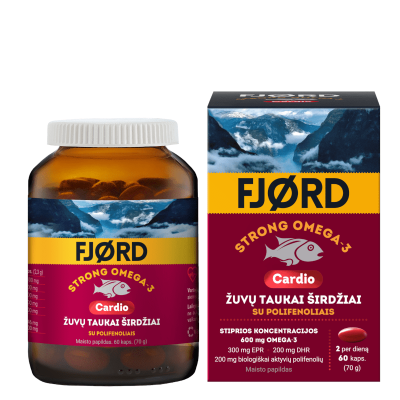 FJORD STRONG OMEGA-3 Cardio žuvų taukai širdžiai su biologiškai aktyviais polifenoliais, N60