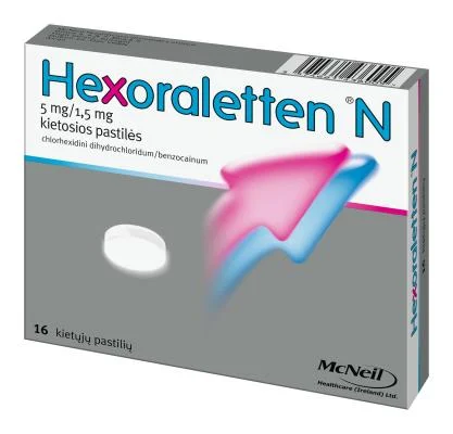 Hexoraletten N 5 mg/1,5 mg kietosios pastilės, N16