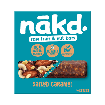 NAKD Karamelės skonio vaisių ir riešutų batonėlis su jūros druska 4x35g