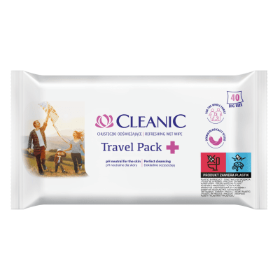 CLEANIC ANTIBACTERICAL Travel Pack drėgnos servetėlės, 40 vnt.