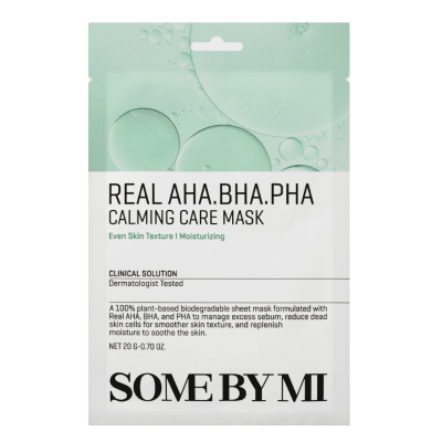 SOME BY MI Real AHA-BHA-PHA Calming Care Mask raminanti lakštinė veido kaukė su rūgštimis,  20 g