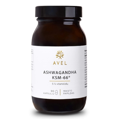 AVEL Ashwagandha KSM-66®, 5% vitanolidų, 90 kapsulių