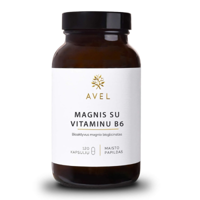 AVEL magnio bisglicinatas su vitaminu B6, 120 kapsulių