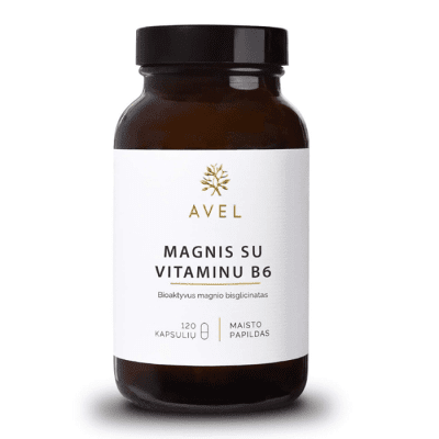 AVEL magnio bisglicinatas su vitaminu B6, 120 kapsulių