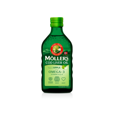 MOLLERS obuolių skonio skysti žuvų taukai, 250 ml