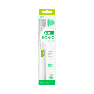 GUM SONIC DAILY dantų šepetėlis (su baterija), baltos spalvos