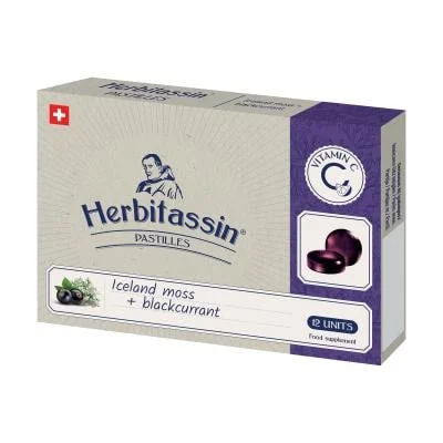 HERBITASSIN gerklės pastilės Iceland moss HYDRO, N12