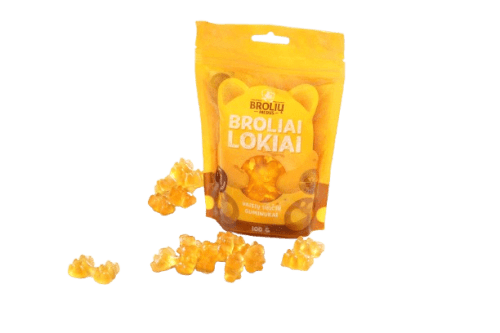 BROLIŲ MEDUS VAISIŲ SULČIŲ GUMINUKAI BROLIAI LOKIAI 100 g
