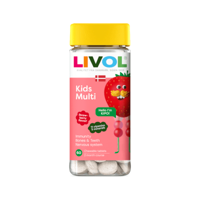 LIVOL Kids Multi braškių skonio kramtomos tabletės, N60