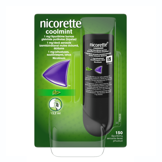 Nicorette Coolmint 1 mg/išpurškime burnos gleivinės purškalas, 150 išpurškimų