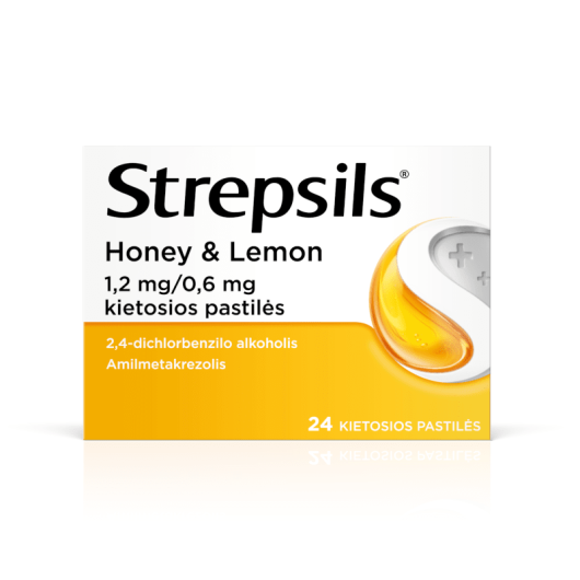 Strepsils Honey & Lemon 1,2 mg/0,6 mg kietosios pastilės N24