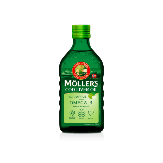 MOLLERS obuolių skonio skysti žuvų taukai, 250 ml
