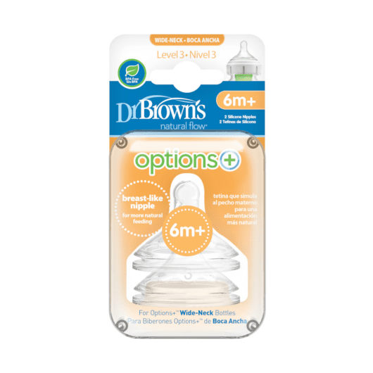 DR.BROWN'S III lygio žindukai OPTIONS+, silikoniniai, 6-9 mėn., plačiu kakleliu N2