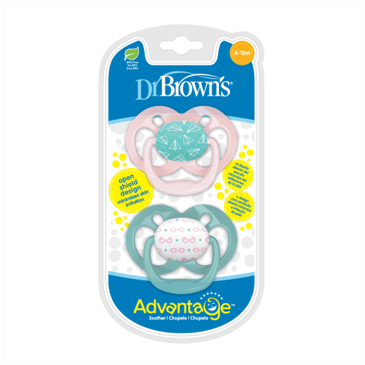 DR. BROWN'S dvipusiai čiulptukai ADVANTAGE, 6-18 mėn., rožiniai N2