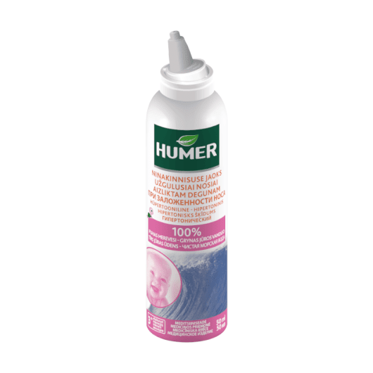 HUMER hipertoninis jūros vanduo užsikimšusiai nosiai kūdikiams ir vaikams 50 ml