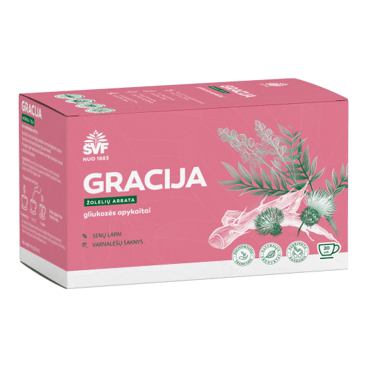 ŠVENČIONIŲ VAISTAŽOLĖS riebalų apykaitai GRACIJA, gliukozės apykaitai, 2 g x 20 vnt.