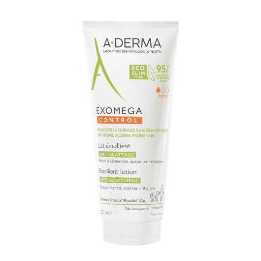 A-DERMA lengvos tekstūros losjonas emolientas sausai veido ir kūno odai EXOMEGA CONTROL 200 ml