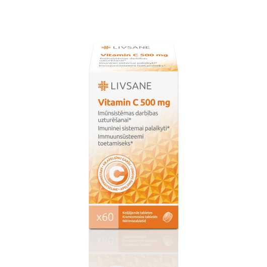 LIVSANE kramtomosios tabletės imuninei sistemai palaikyti su vitaminu C N60