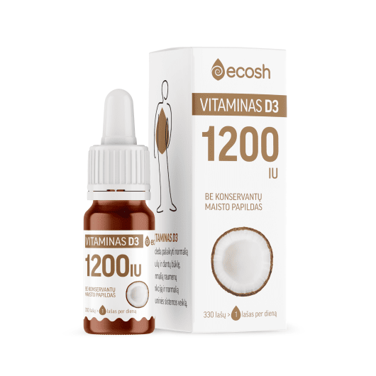ECOSH vitaminas D3 su kokosų aliejumi 1200TV, 10 ml