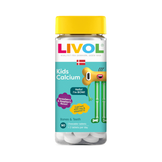 LIVOL EXTRA Kids Calcium, aviečių ir braškių skonio kramtomos tabletės, N90