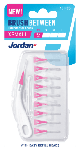 JORDAN „Clinic XS“ tarpdančių šepetėliai, 0,4 mm. 10 vnt.