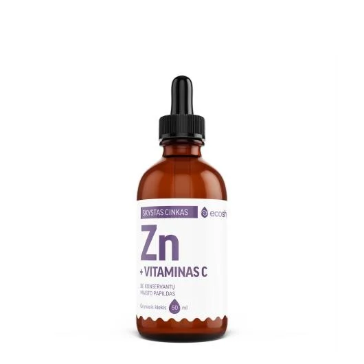 ECOSH bioaktyvus skystas cinkas, bisglicinatas, su vitaminu C, 50 ml