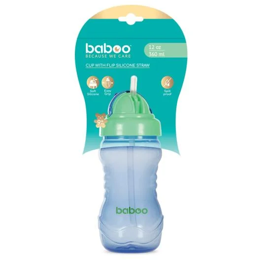 Baboo gertuvė su silikoniniu šiaudeliu, 360ml, 9+ mėn, mėlyna