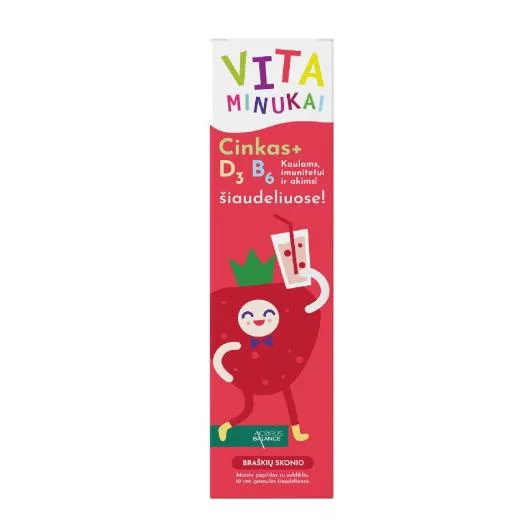 ACORUS BALANCE VITAMINUKAI su cinku, vit. D ir B6 šiaudeliuose, braškių sk., 10 vnt.