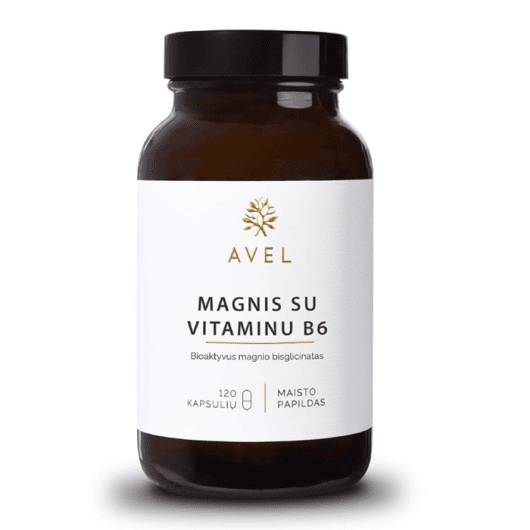 AVEL magnio bisglicinatas su vitaminu B6, 120 kapsulių
