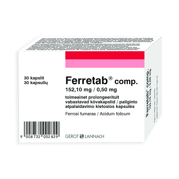 Ferretab 152,10 mg/0,50 mg pailginto atpalaidavimo kietosios kapsulės N30