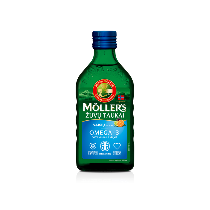 MOLLERS OMEGA-3 skysti žuvų taukai vaisių skonio, 250 ml