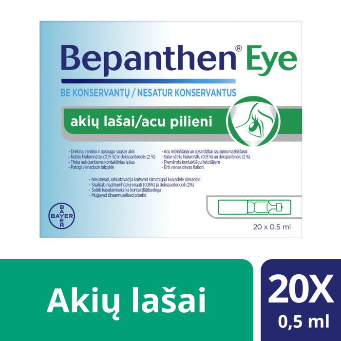 BEPANTHEN EYE akių lašai sausoms akims, 0,5 ml x 20 vnt.