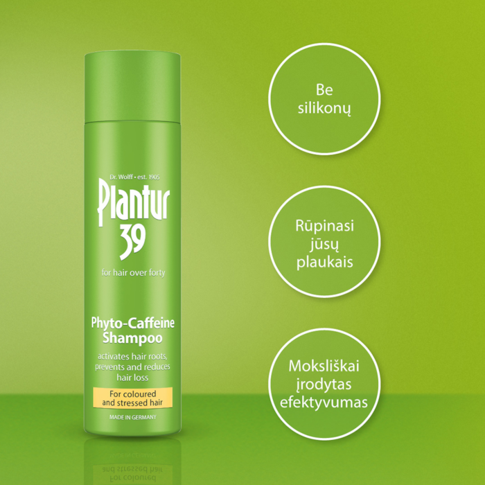 PLANTUR 39 dažytų ir pažeistų plaukų šampūnas su kofeinu nuo plaukų slinkimo 250 ml