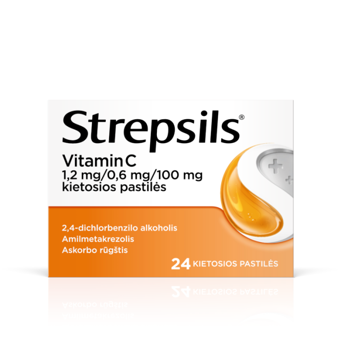 Strepsils Vitamin C 1,2 mg/0,6 mg/100 mg tabletės N24