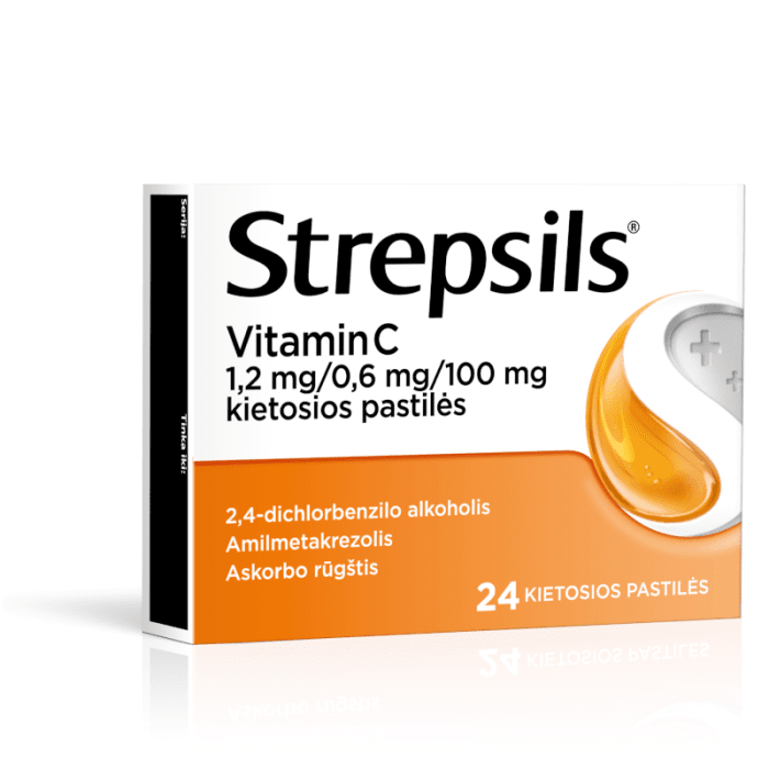 Strepsils Vitamin C 1,2 mg/0,6 mg/100 mg tabletės N24