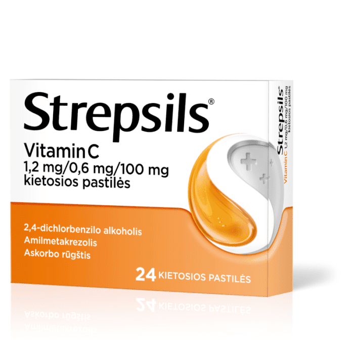 Strepsils Vitamin C 1,2 mg/0,6 mg/100 mg tabletės N24