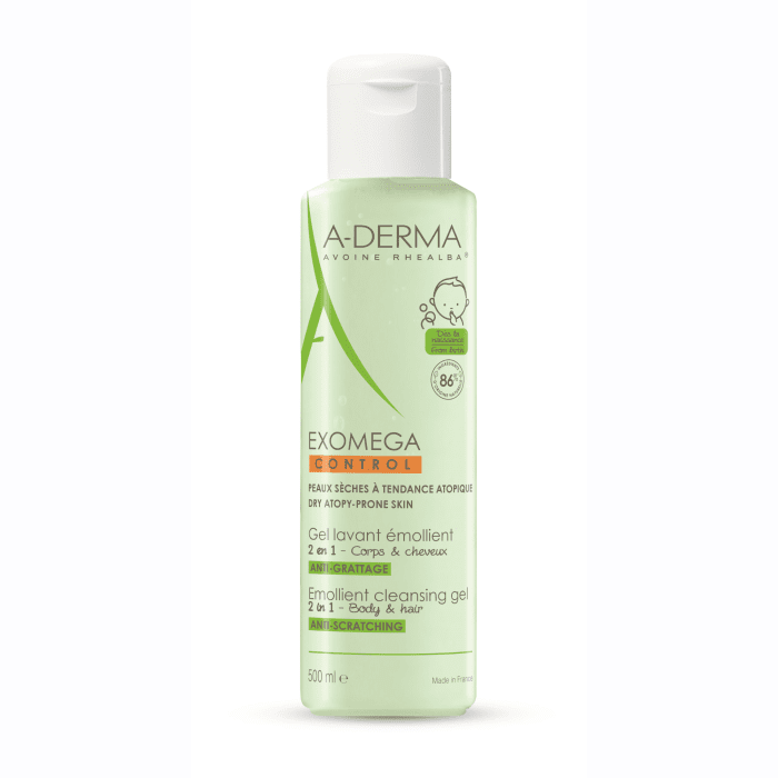A-DERMA prausimosi gelis 2in1 kūnui ir plaukams, sausai odai EXOMEGA CONTROL 500 ml