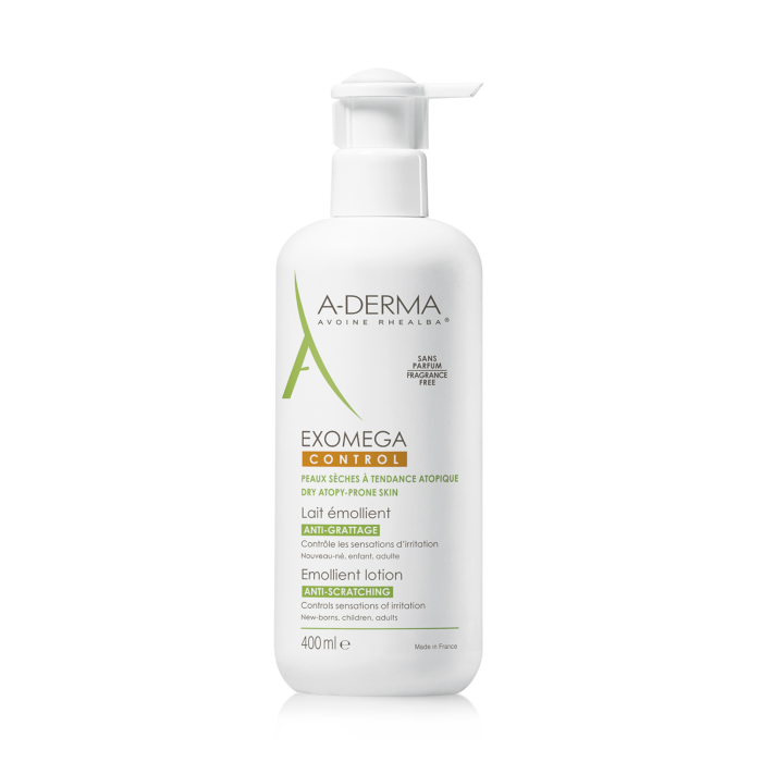 A-DERMA lengvos tekstūros losjonas-emolientas sausai, atopinei odai EXOMEGA CONTROL 400 ml