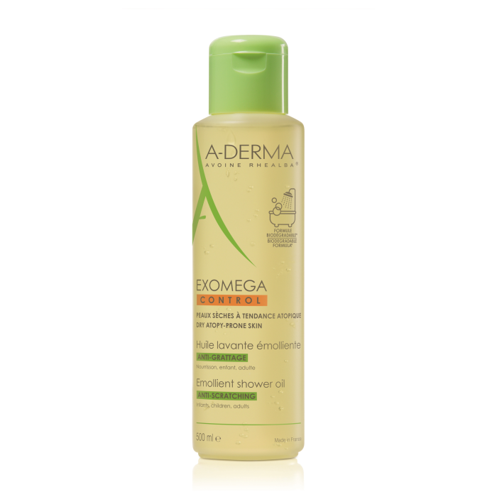 A-DERMA dušo aliejus - emolientas sausai, atopinei veido bei kūno odai EXOMEGA CONTROL 500 ml