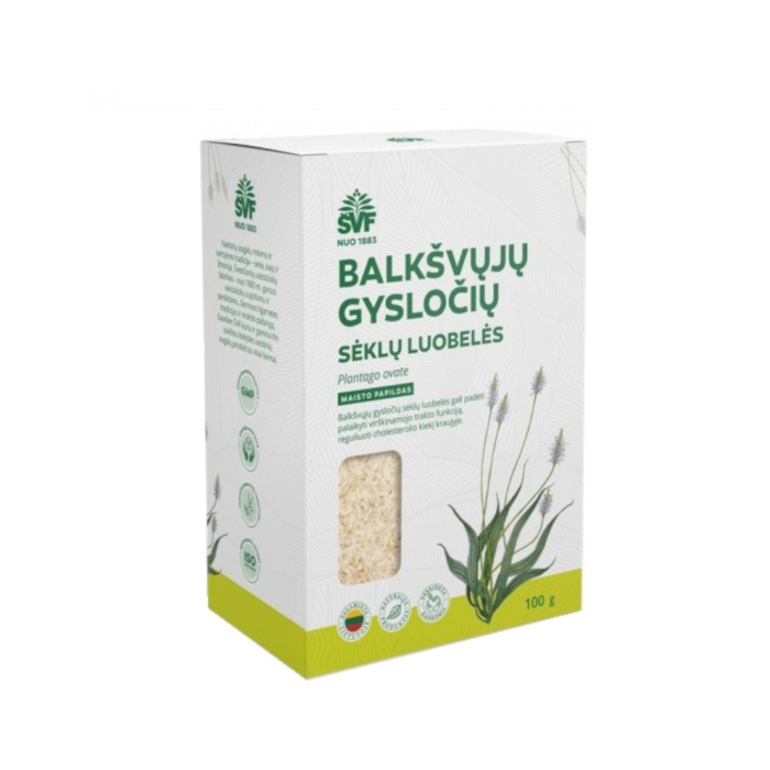 ŠVENČIONIŲ VAISTAŽOLĖS skaidulos BALKŠVŲJŲ GYSLOČIŲ SĖKLŲ LUOBELĖS, 100 g
