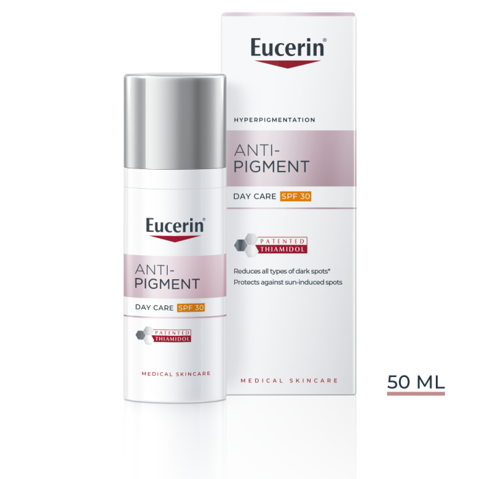 EUCERIN Anti-Pigment dieninis veido kremas SPF 30 į hiperpigmentaciją linkusiai odai, 50 ml