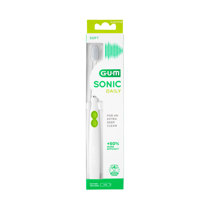 GUM SONIC DAILY dantų šepetėlis (su baterija), baltos spalvos