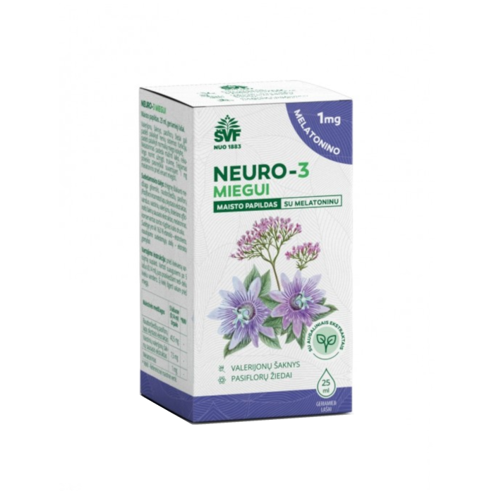 ŠVENČIONIŲ VAISTAŽOLĖS miegui NEURO-3 SU MELATONINU, geriamieji lašai, 25 ml