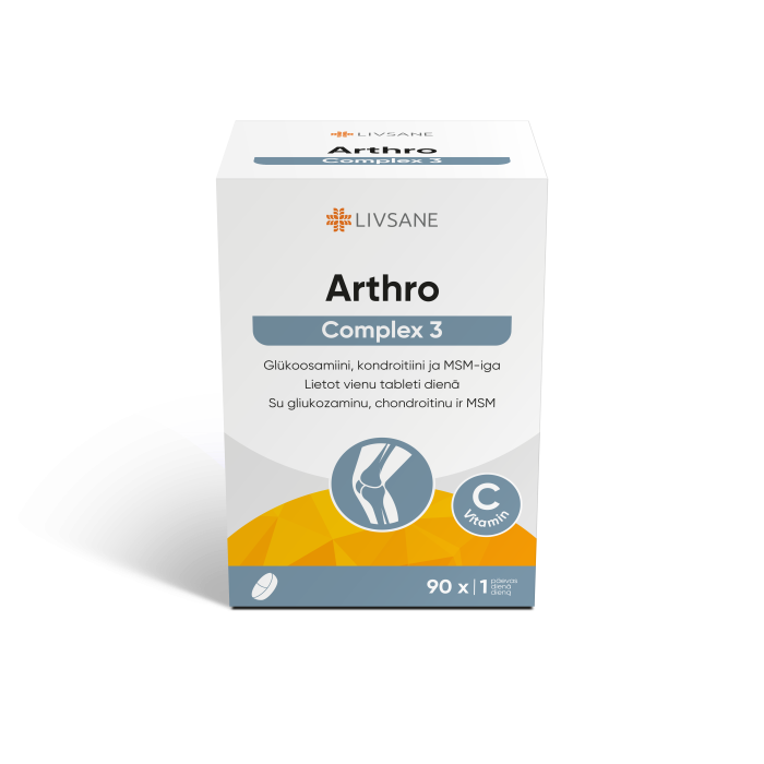 LIVSANE tabletės su vitaminu C, gliukozaminu, chondroitinu ir MSM ARTHRO COMPLEX 3, N90