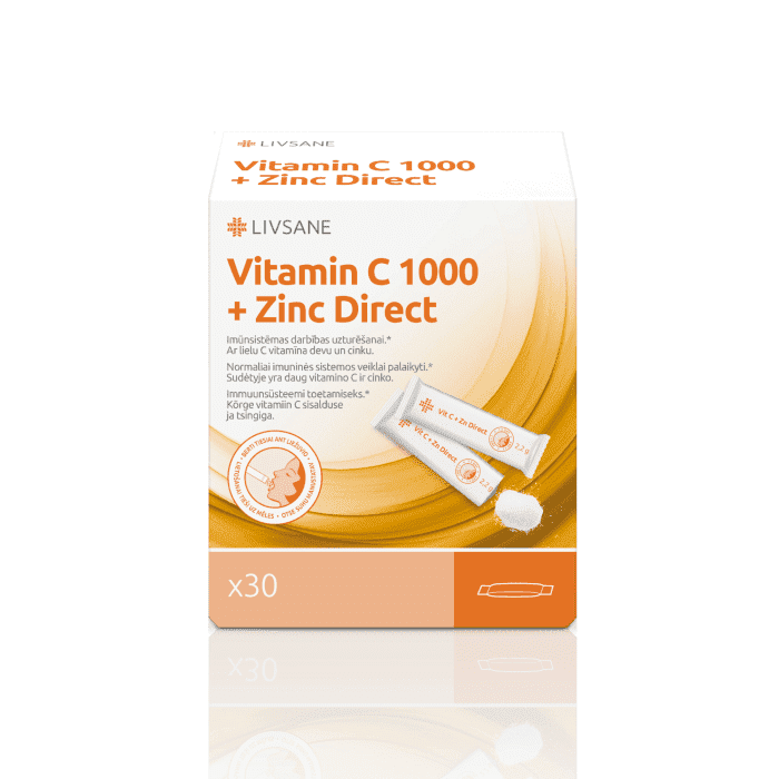 LIVSANE paketėliai su vitaminu C 1000 ir cinku DIRECT N30