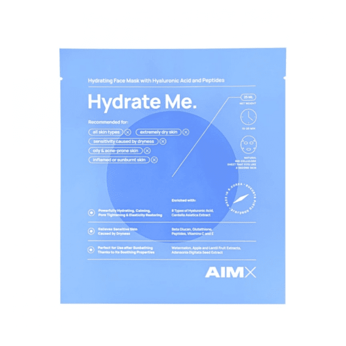 AIMX greito poveikio giliai drėkinanti veido kaukė su peptidais HYDRATE ME 25 ml