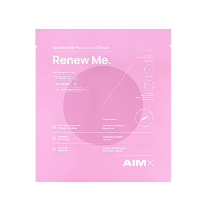 AIMX greito poveikio „Anti-aging“ veido kaukė su peptidais ir kolagenu RENEW ME 25 ml