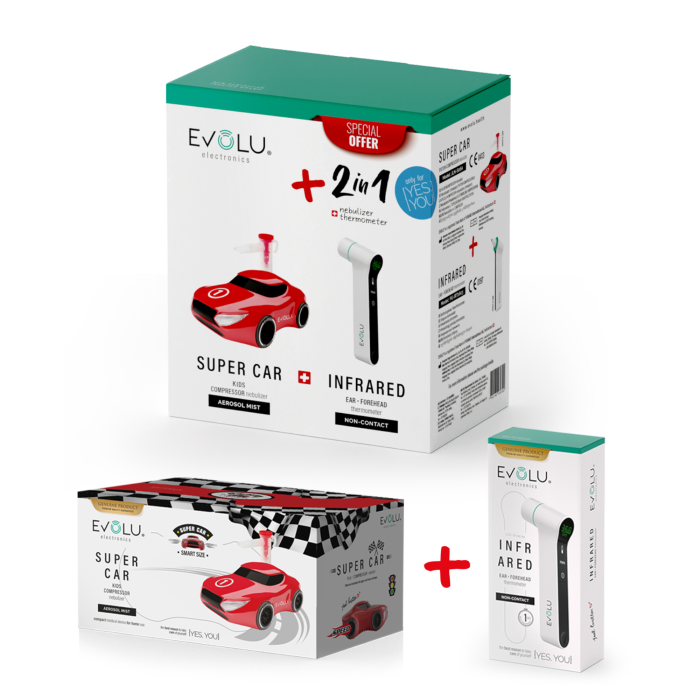 EVOLU komplektas Super Car inhaliatorius + NON CONTACT termometras