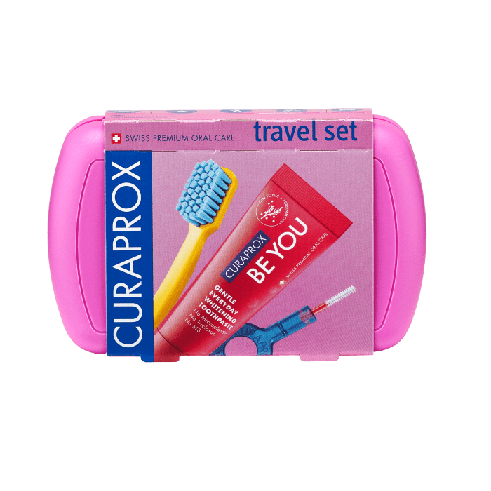 CURAPROX kelioninis rinkinys Travel Set, šviesiai rožinis