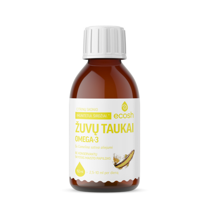 ECOSH Žuvų taukai su Camelina sativa aliejumi, citrinų sk., 150 ml